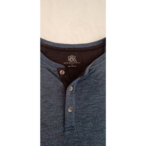 Mens Rock and Republic Henley Long Sleeve Shirt Thin Material Dark Teal Black LG - Picture 2 of 4